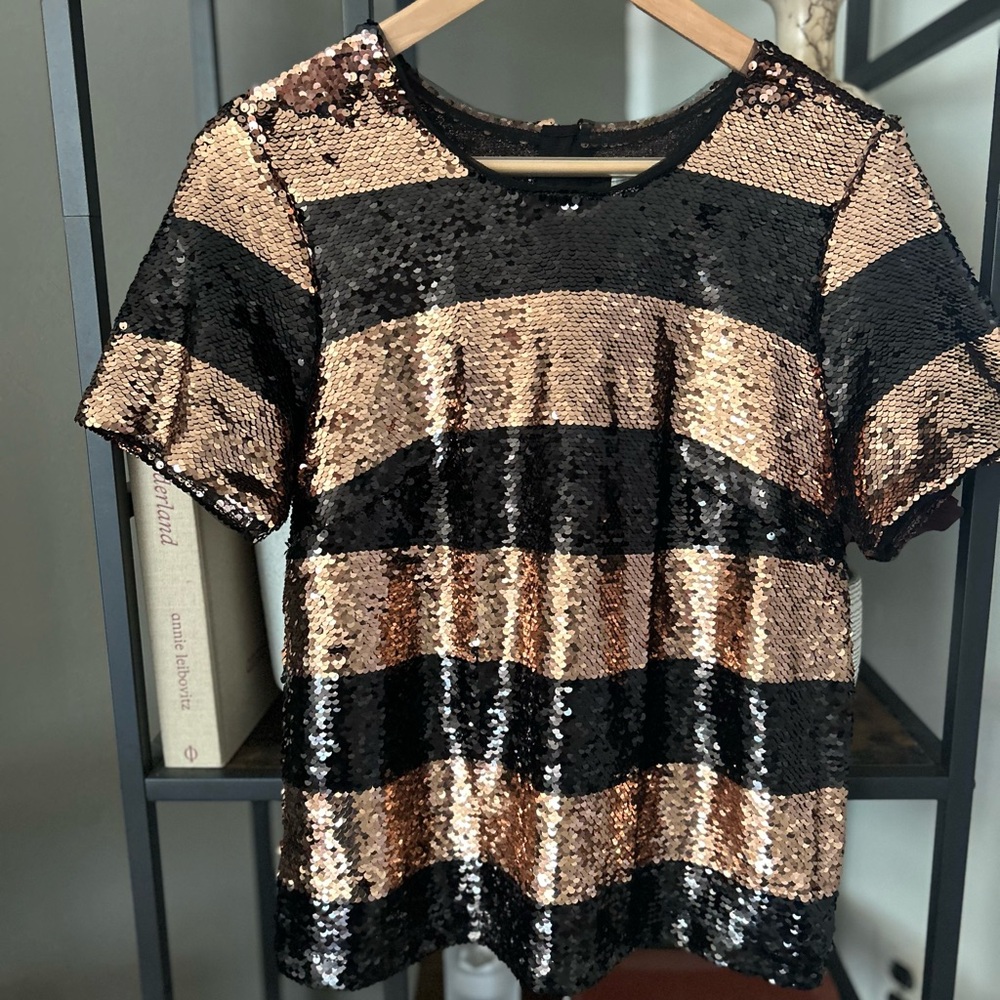 Anthropologie Maeve Short-Sleeve Sequin Striped Top Size - Picture 7 of 10